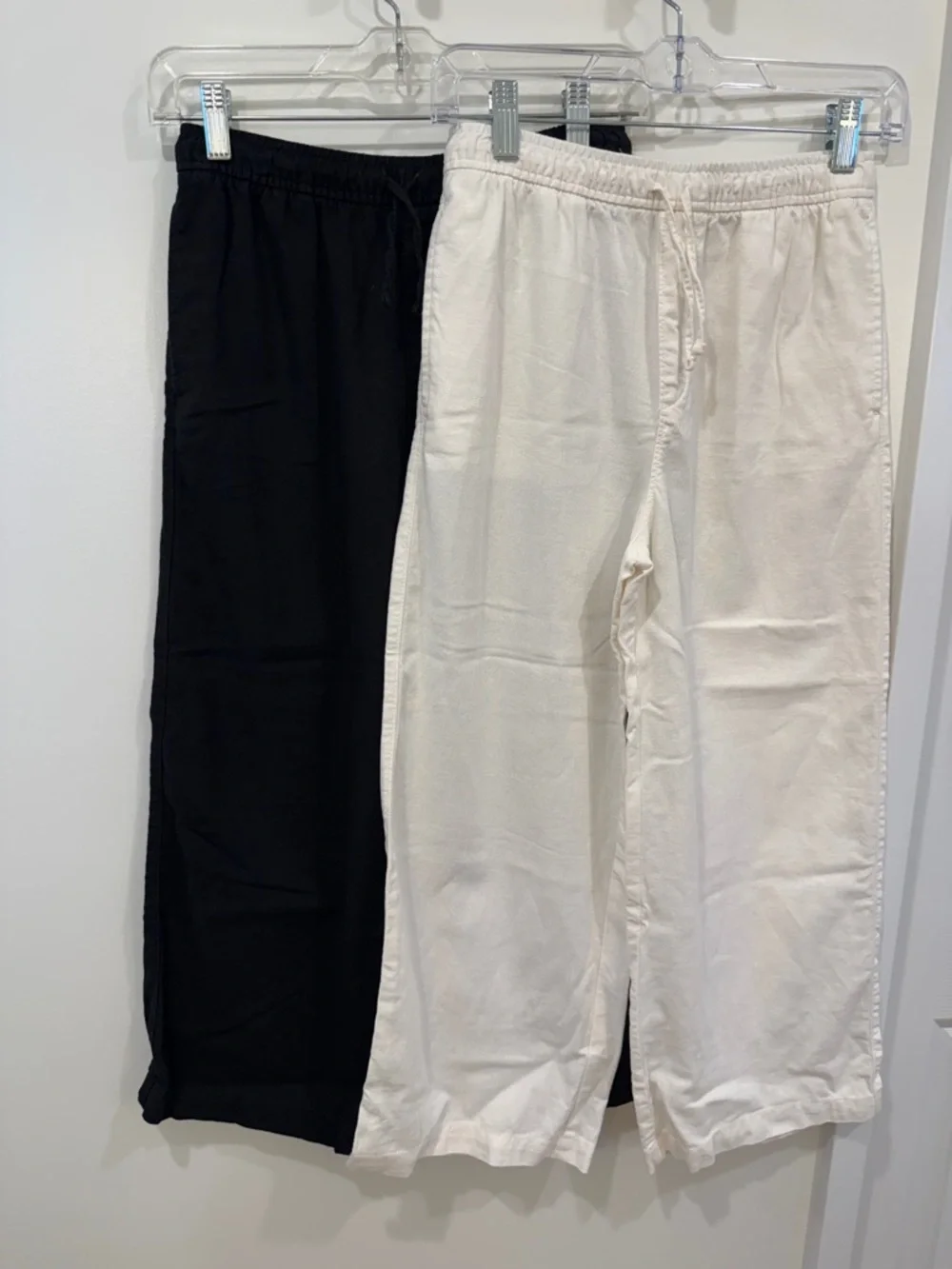 Old Navy Girls Wide Leg Linin Pants Cream Black Set Elastic Waist Pull-On - Picture 8 of 12